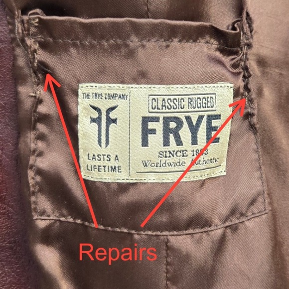 Vintage 90s Y2K Frye Leather Jacket Coat Medium Brown Button Front Hippie Rocker - Picture 5 of 9